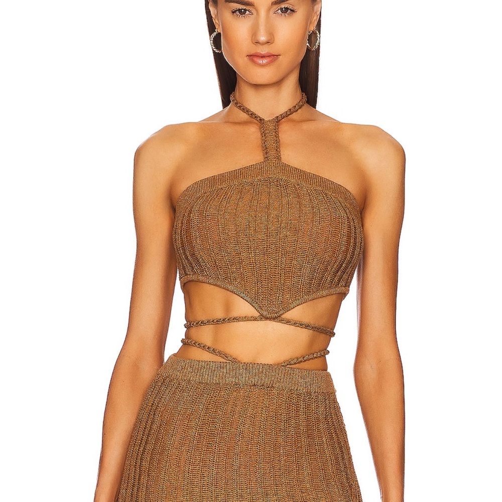Michael Costello Dark Sand Knit Halter Top and Skirt Set. Worn once Size M
